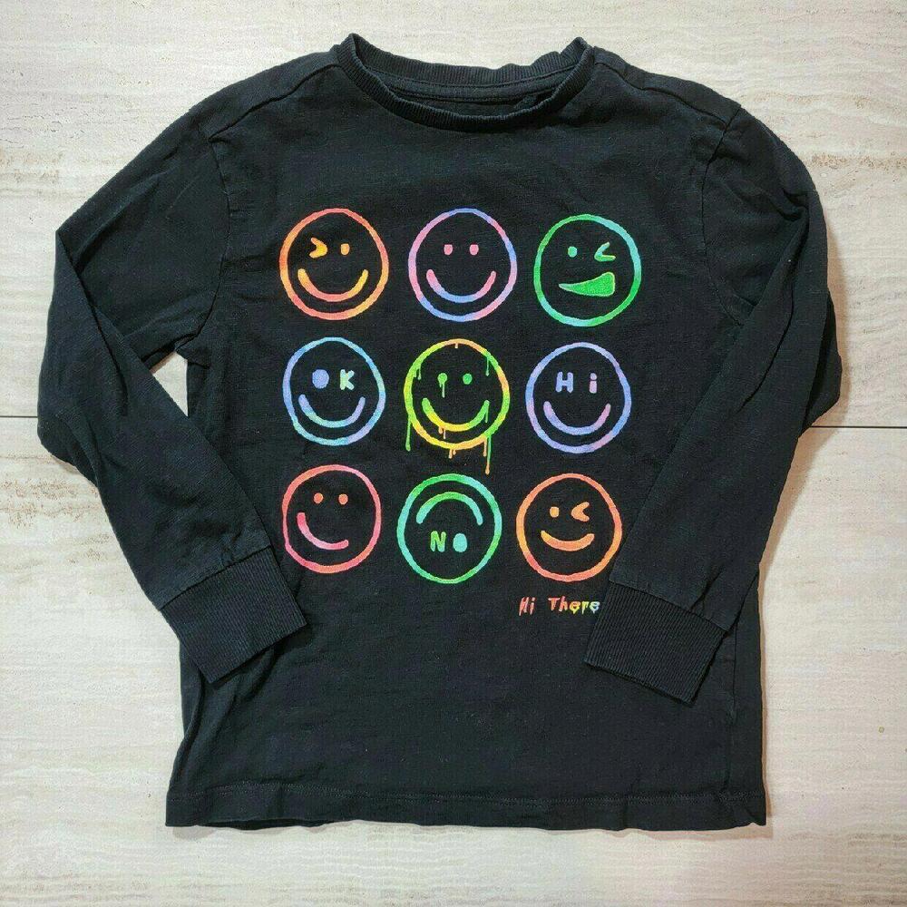 Trendy Black Long Sleeve Smiley Face T-Shirt - Retro Vibe